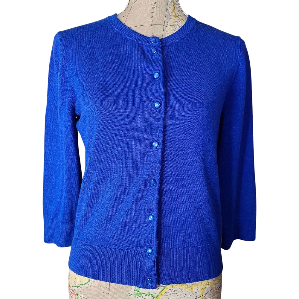 CABLE & GAUGE Size Small Preppy Blue Round Neckline Button-Down Cardigan Sweater